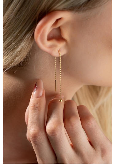 Nereze 925 Ayar Gümüş Gold Kaplama Minik Toplu Zincir Küpe