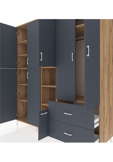 Kronos Dolap 12 Raflı 2 Çekmeceli Tek Askılı 220x59x243 Çam-antrasit/antrasit Antrasıt/antrasıt
