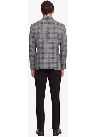 Erkek Yeşil Gri Regular Fit Ekose Ceket 001