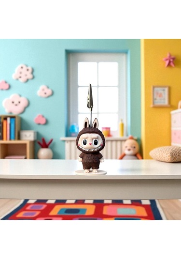 Dekoratif Sevimli Labubu Notluk - Kağıt Tutacağı - Fotoğraf Tutacak Kahverengi