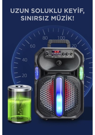 D26 Rgb Işıklı Mikrofonlu Kumandalı Usb/tf/fm/mıc/bt Bluetooth Hoparlör