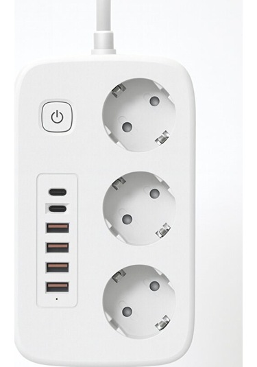 2500w Çoklu Priz 2 Metre - 3 Lü Ac Priz +5 Usb Çıkışı Akım Korumalı Alev Almayan Gövde, 0.12 M