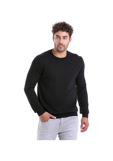 Hatemoğlu Erkek Regular Fit Pamuk Bisiklet Yaka Triko Kazak Siyah