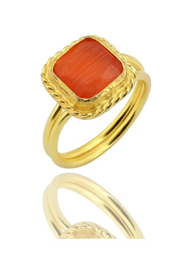 Beyisa Güneş Taşı Serisi Sarma Kare Kesim Turuncu Renkli 22 Ayar Altın Kaplama Kadın Set