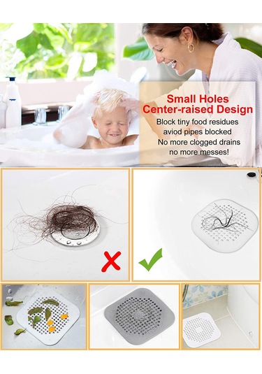 Hangfox Silikon Su Tüpü Filtresi, Multifonksiyonel Tıkanıklık Önleyici, Süspansiyonlı, Mutfak/banyo Kullanıma Uygun, Gri Renk, 4 Adet Set Diğer