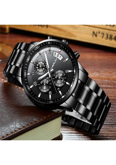 Crrju/kajun 2214 Yeni Erkek İş Saati Erkek Saati Altı Pimli Kronograf Çok İşlevli Paslanmaz Çelik Saat Rosegoldblackface Diğer