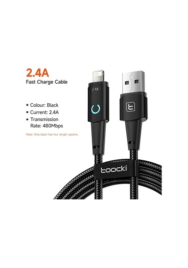 Toocki Usb Yıldırım Kablosu İphone Uyumlu 14 13 12 11 Pro Max 8 7 Artı Led Şarj Ios Black 3m Diğer