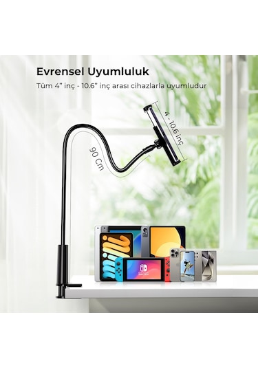 Juo 90 Cm Akrobat Esnek Tablet Ve Telefon Tutucu Stand Siyah Siyah