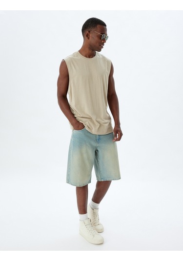 Koton Basic Kolsuz Tişört Bisiklet Yaka Pamuklu Bej 4sam30042mk Ekru