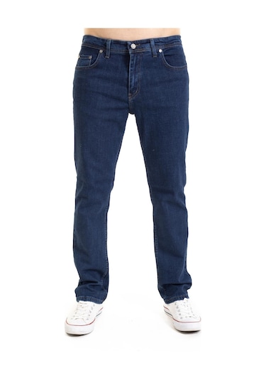 Yeni Sezon Erkek Dört Mevsimlik Likralı Regular Tam Kalıp Düz Paça Fermuarlı Yüksek Kaliteli Kot Pantolon 720-Dark Blue Koyu Mavi