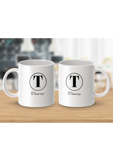 Tümay İsimli Kupa Bardak, Harfli Bardak, Hediye Kupa Bardak, Kahve Kupa Bardak Beyaz