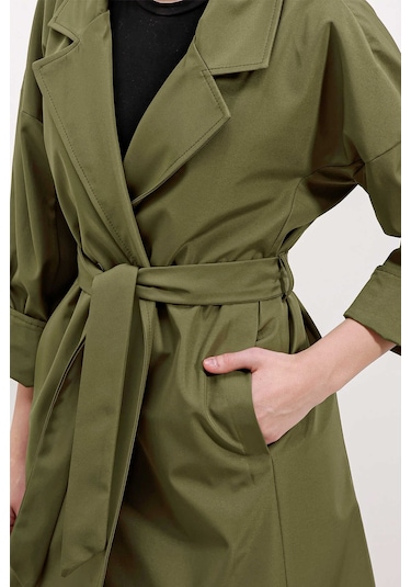 Gabria Kol Katlamalı Bağcıklı Trenchcoat Haki