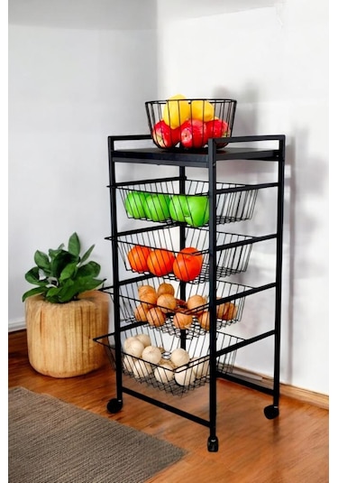 Digithome Metal 4 Katlı Patates Soğan Sepeti Sebzelik Düzenleyici 1-1-369 Siyah