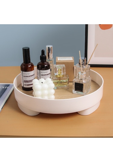 Yuntech01 Ahşap Mutfak Makyaj Dolabı Taşıyıcı - Beyaz Büyük Boy Organize Edici Tabak, Parfüm Kozmetik Meyve Depolama Kutusu