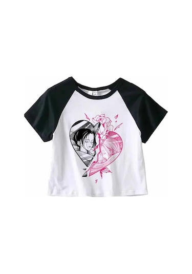 Snapbuy Nana Japon Anime Yazlık Kısa Kollu T-shirt - Kadın Harajuku Kalp Grafik Tişörterkek Gökyüzü Mavi