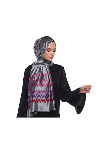 İpekevi Zig Zag Desenli İpek Şal Gümüş