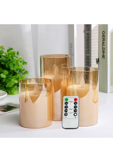 Yaozixa 3 Adet Gerçekçi Led Mum Seti - Uzaktan Kumandalı, Titreşimli Alev Efekti Ve Zamanlayıcılı Dekoratif Aydınlatma Amber