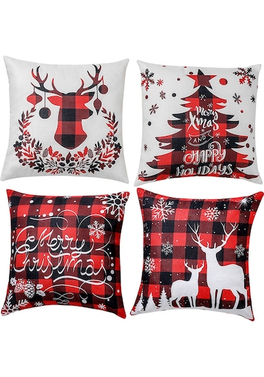 Geeroyoo Deer Head Desenli Linen Kumaş Yastık Kılıfı - Noel Dekorasyonu, Ev Ve Araba İçin, 45x45 Cm, Nordik Stili Diğer