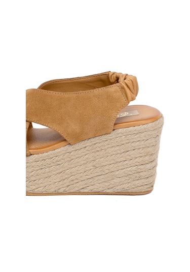 Elit Rosabelle Kadın Hakiki Süet Deri Dolgu Topuk Sandalet Taba Taba