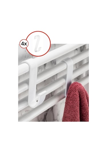 Flosoft 4 Adet Havlupan Duşakabin Askısı, Petek Banyo Mutfak Kancalı Havlu Bornoz Askısı 4 Lü Set Beyaz