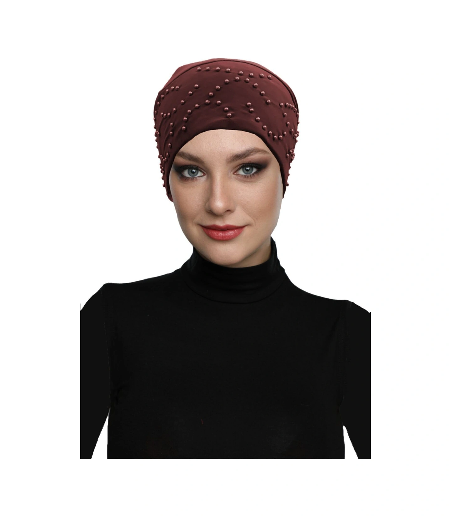 Topuzlu Kahve Hazır Türban Tesettür Bone Kahve