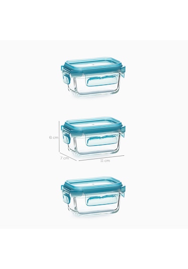 Porsima 4376 3lü Kilitli Sızdırmaz Kapaklı Yiyecek Erzak Saklama Kabı Seti - Cam Saklama Kabı - 150ml Mavi Mavi