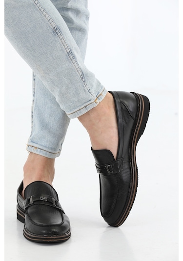 M.Karaca Hakiki Deri Ortopedik Tokalı Klasik Erkek Ayakkabı Siyah