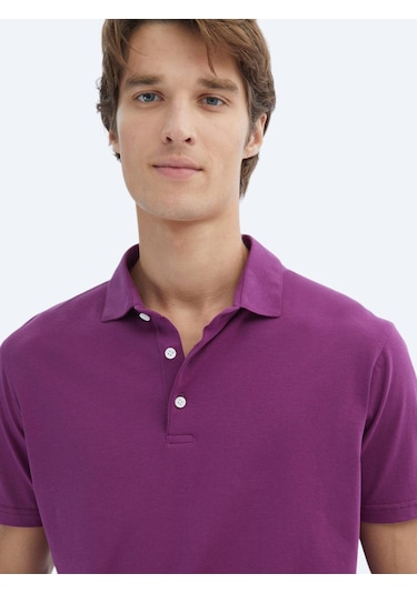 Kip Mürdüm Düz Polo Yaka %100 Pamuk T-shirt MÜRDÜM