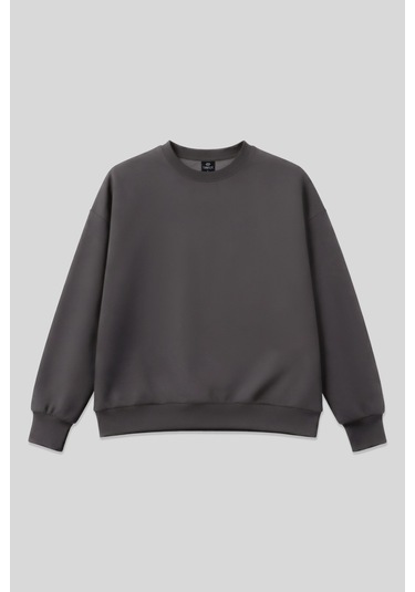 Koyu Gri Basic O Yaka Oversize Kadın Sweatshirt - 97053 Koyu Gri