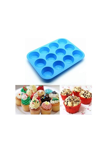 Yaleker 2 Adet Silikon Muffin Kalıbı 12'li Set - Anti Yapışkan Pişirme Formu KIrmızı