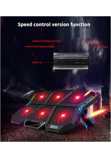 Notebook Soğutucu 6 Fanlı RGB Led'li 7 Kademe - Fan Hız Kontrollü