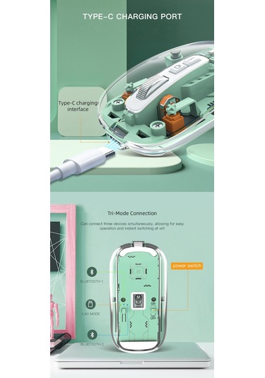 Cbtx Kablosuz Type-C Manyetik Üç Modlu Şeffaf Mouse