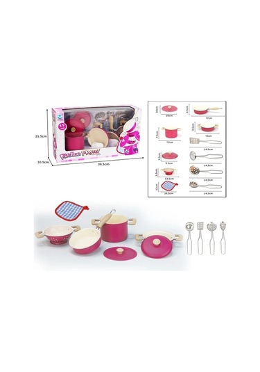 11 Parça Pembe Emaye Oyuncak Mutfak Seti - Çocuklar Için Eğitici Tencere Ve Tava Takımı
