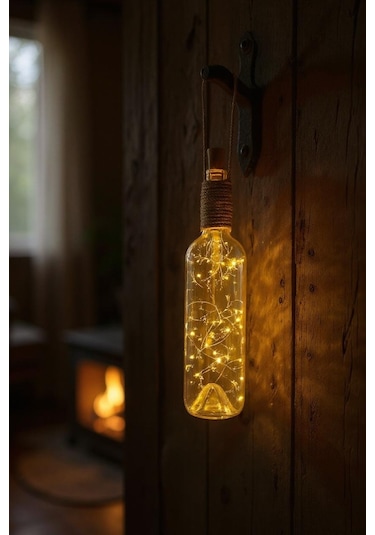 El Figürlü Duvar Lambası Pilli Led Işıklı Dekoratif Vitray Boyalı Cam Şişe Aydınlatma Vintage El Sarı Işık