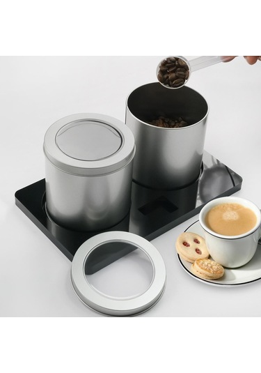 Suntek 2 Parça Kahve Şeker Konteyner Seti Kapak Depolama Rafı