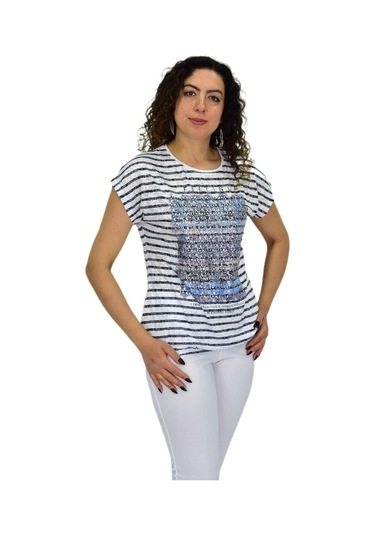 Kadın Kısa Kol Baskılı Bluz Bgl-st04696 Beyaz