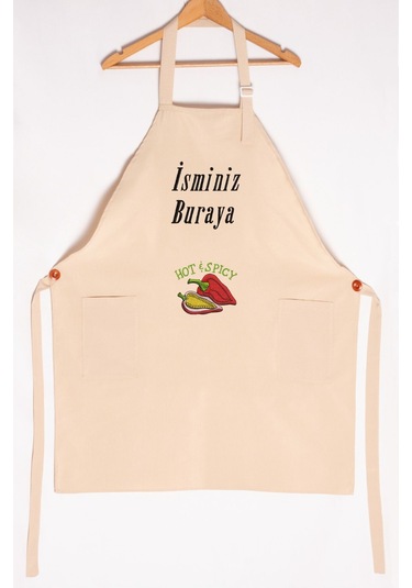 Mutfak Önlüğü Kişiye Ve İsme Özel Nakışlı Mutfak Önlüğü Biber02 Farklı Renkler Krem