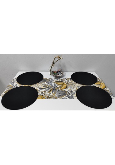 Kauçuk Hardal Desenli Runner Ve 4lü Supla Takımı Gri