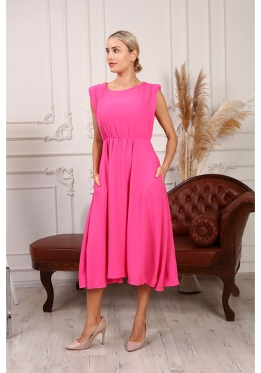 Aymeravm - Beli Büzgülü Kalın Askılı Kadın Elbise - Mas0938Ga