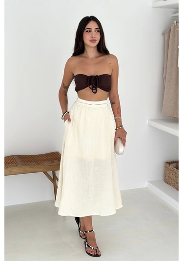 Beli Garnili Etek Ekru Ekru