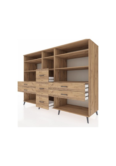 Kronos Dolap 8 Raflı 7 Çekmeceli 220x59x163 Çam-çam Çam-çam