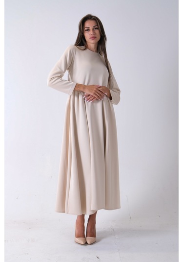 Feminist Taş Bisiklet Yaka Scuba Tesettür Elbise 4593445.50 Taş