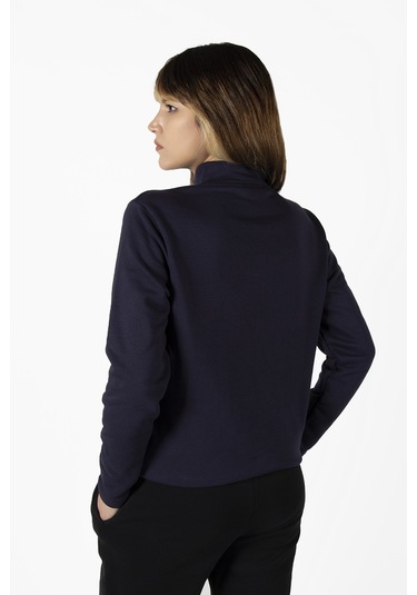 Kadın Lacivert Yarım Fermuarlı Basic Düz Renk Trend Sweatshirt Lacivert