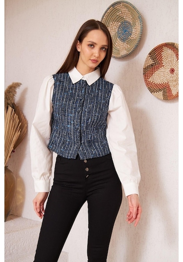 Mavi Tüvit Garnili Uzun Kollu Gömlek Dm9001 Mavi