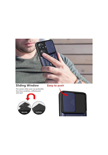 Xiaomi Redmi 13c Kılıf Kamera Koruma Sürgülü Antishock Magnetic Yüzüklü Standlı Kapak