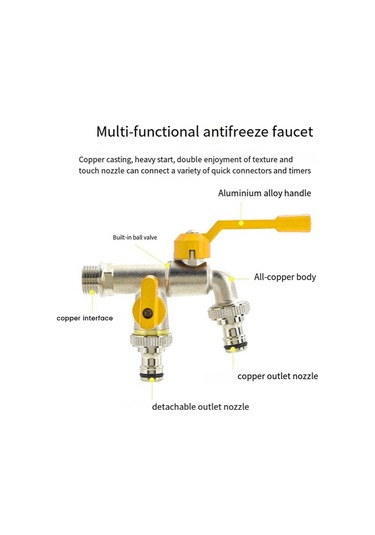Xurunkeji 3/4 Bahçe Avlusu Açık Hava Antifriz Musluğu Bir-içeri-iki-çıkış Açık Hava Çamaşır Makinesi Tüm Bakır Çift Kullanımlı Büyük Akış GÜMÜŞ