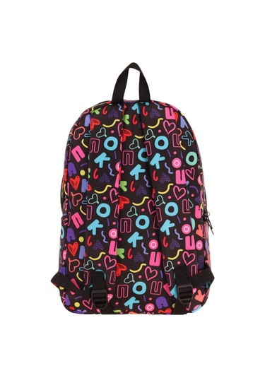 Kaukko Kız Çocuk Kalp Ve Kaukko Baskılı Siyah Okul Çantası - Üç Bölmeli - K1781 Siyah