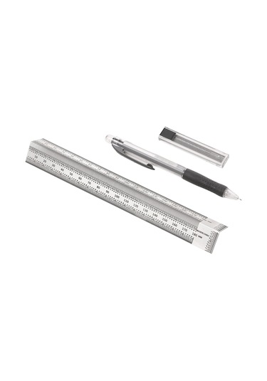 Xiyyadms Ahşap İşçiliği İçin Hassas Çizim Cetveli, Paslanmaz Çelik, 180mm, Kalem Ve 12 Adet Kalem Ucu İle