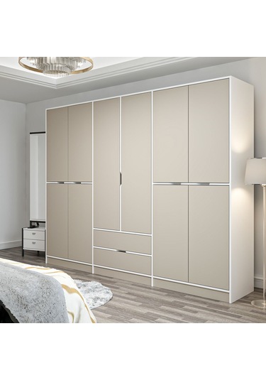 Elina 6 Kapaklı Dolap - Beyaz/kumtaşı Çok Renkli