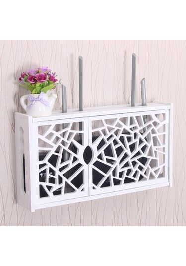 Sones Wifi Yönlendirici Kutusu Pvc Duvara Monte Raf Askılı Tahta Braketi Saklama Kutusu, Boyut: 41x23x8,5 Cm Örümcek Ağı